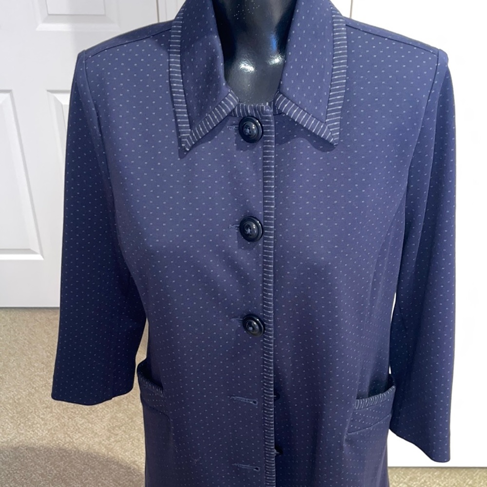 CAbi Carriage Jacket Button Ponte Long Classic Navy Blue Dotted Style 5648